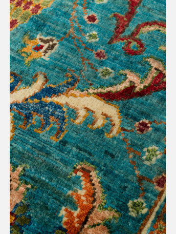 El dokuma Afgan halı petrol mavisi bitkisel desen 104x154 cm