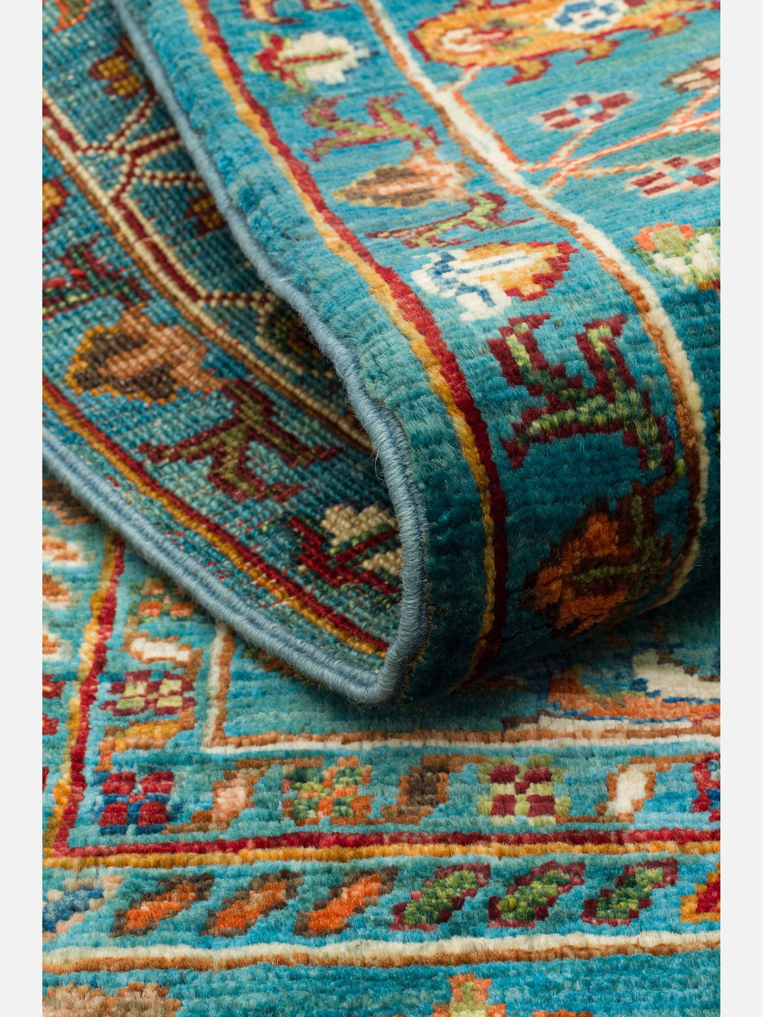 El dokuma Afgan halı petrol mavisi bitkisel desen 104x154 cm