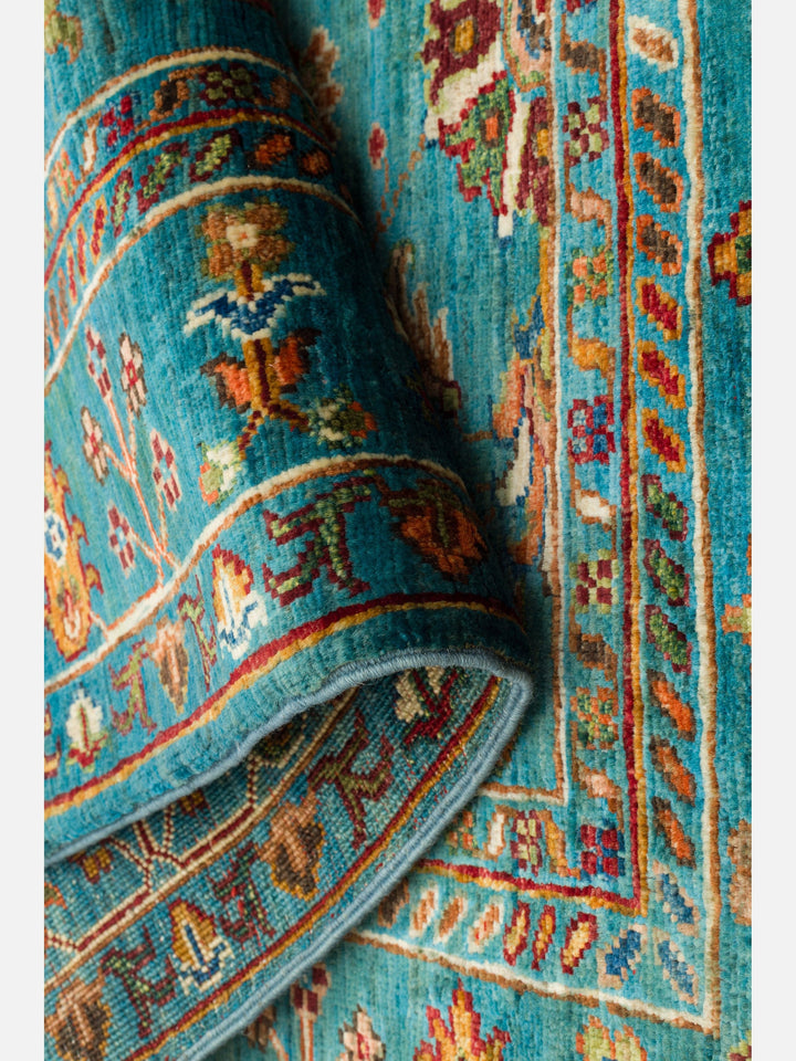 El dokuma Afgan halı petrol mavisi bitkisel desen 104x154 cm