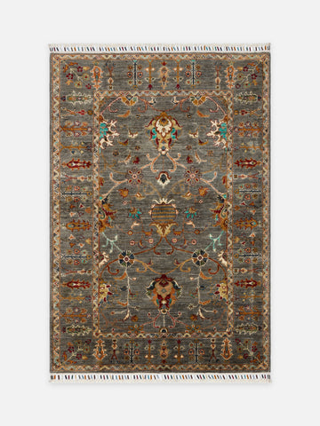 El dokuma Afgan halı gri bitkisel desen 122x177 cm - kusbakisi