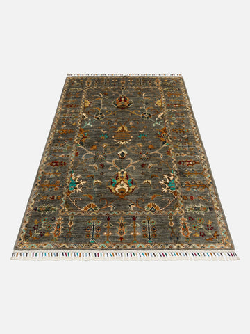 El dokuma Afgan halı gri bitkisel desen 122x177 cm
