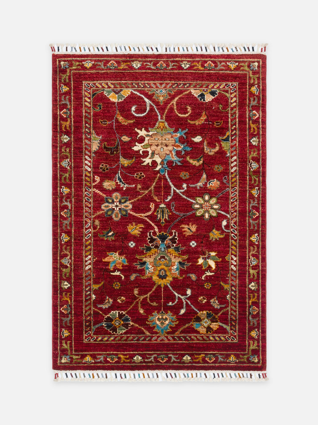 El dokuma Afgan halı kırmızı bitkisel desen 88x127 cm - kusbakisi