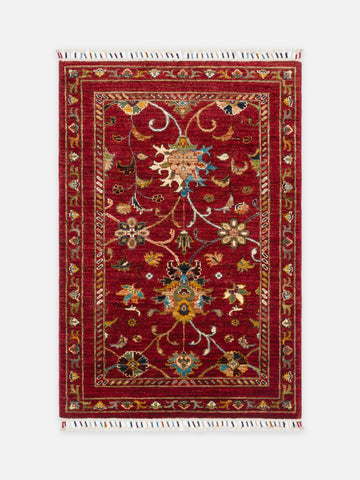 El dokuma Afgan halı kırmızı bitkisel desen 88x127 cm - kusbakisi