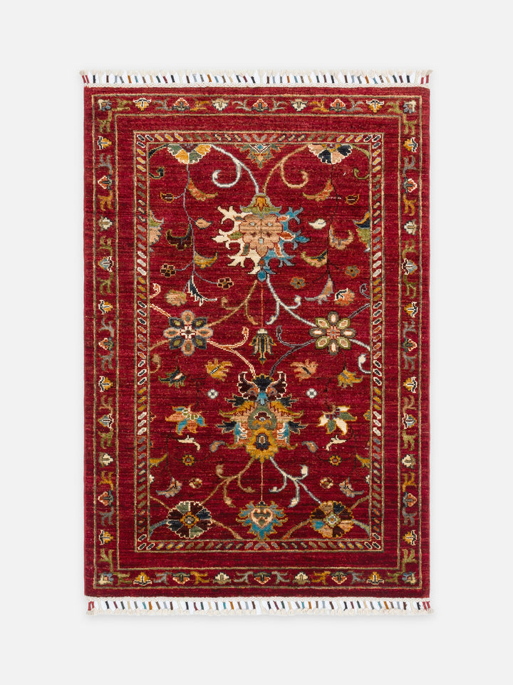 El dokuma Afgan halı kırmızı bitkisel desen 88x127 cm - kusbakisi
