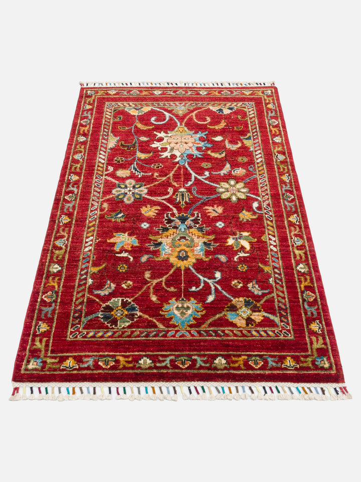 El dokuma Afgan halı kırmızı bitkisel desen 88x127 cm