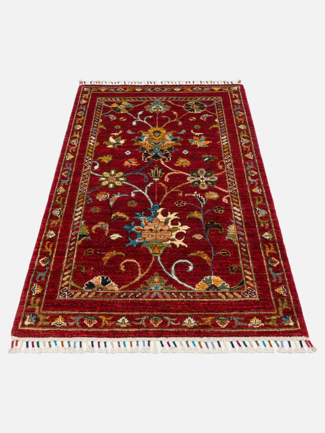 El dokuma Afgan halı kırmızı bitkisel desen 88x127 cm