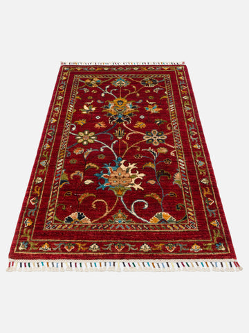 El dokuma Afgan halı kırmızı bitkisel desen 88x127 cm