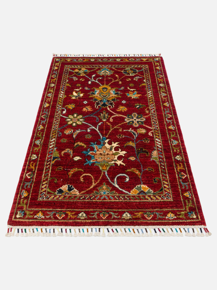 El dokuma Afgan halı kırmızı bitkisel desen 88x127 cm