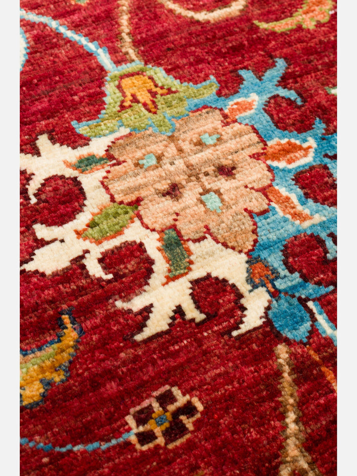 El dokuma Afgan halı kırmızı bitkisel desen 88x127 cm