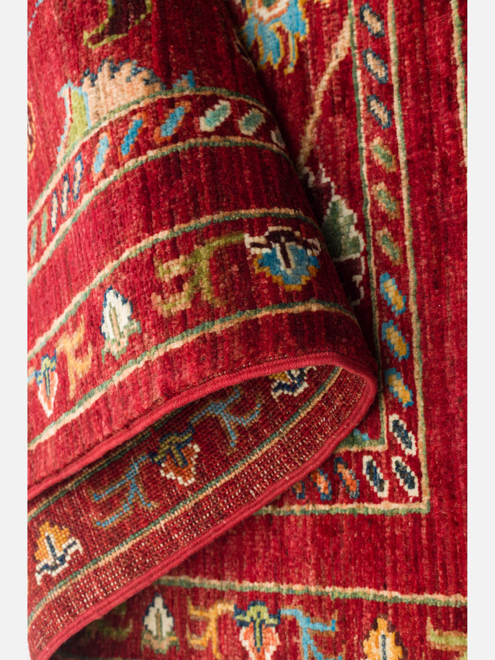El dokuma Afgan halı kırmızı bitkisel desen 88x127 cm
