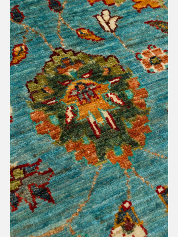 El dokuma Afgan halı petrol mavisi bitkisel desen 85x271 cm