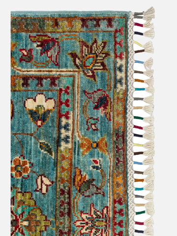 El dokuma Afgan halı petrol mavisi bitkisel desen 85x271 cm