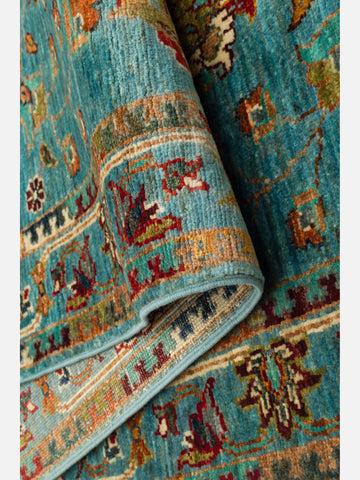 El dokuma Afgan halı petrol mavisi bitkisel desen 85x271 cm