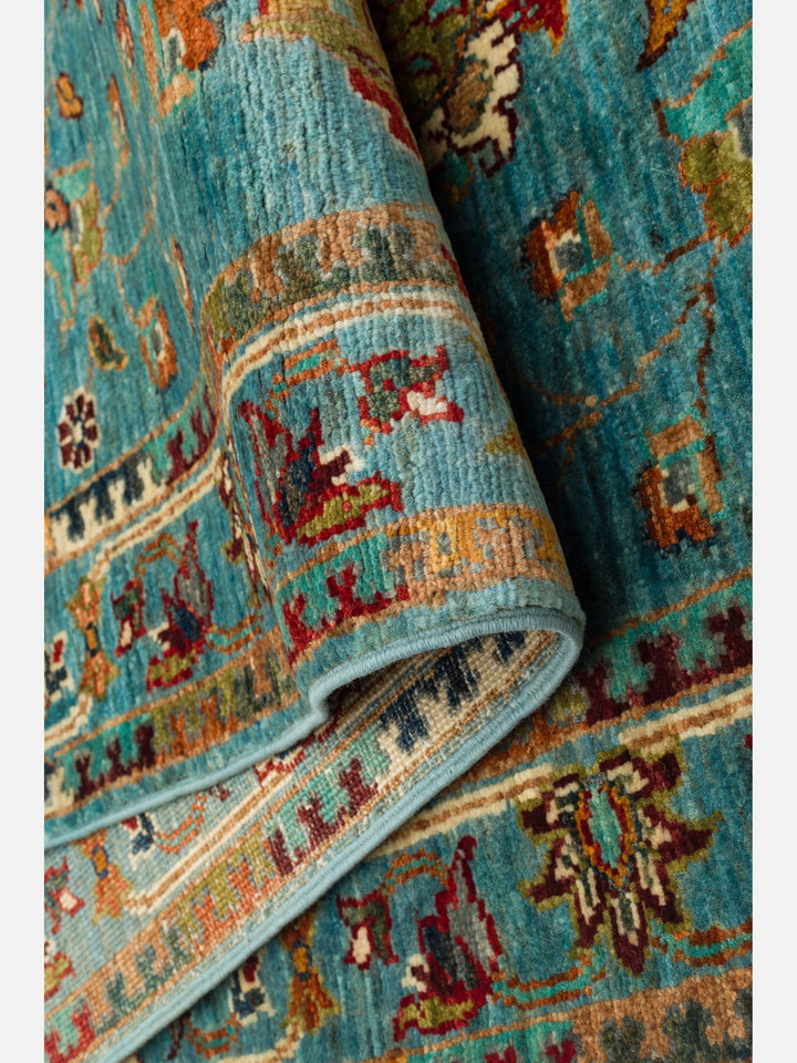El dokuma Afgan halı petrol mavisi bitkisel desen 85x271 cm