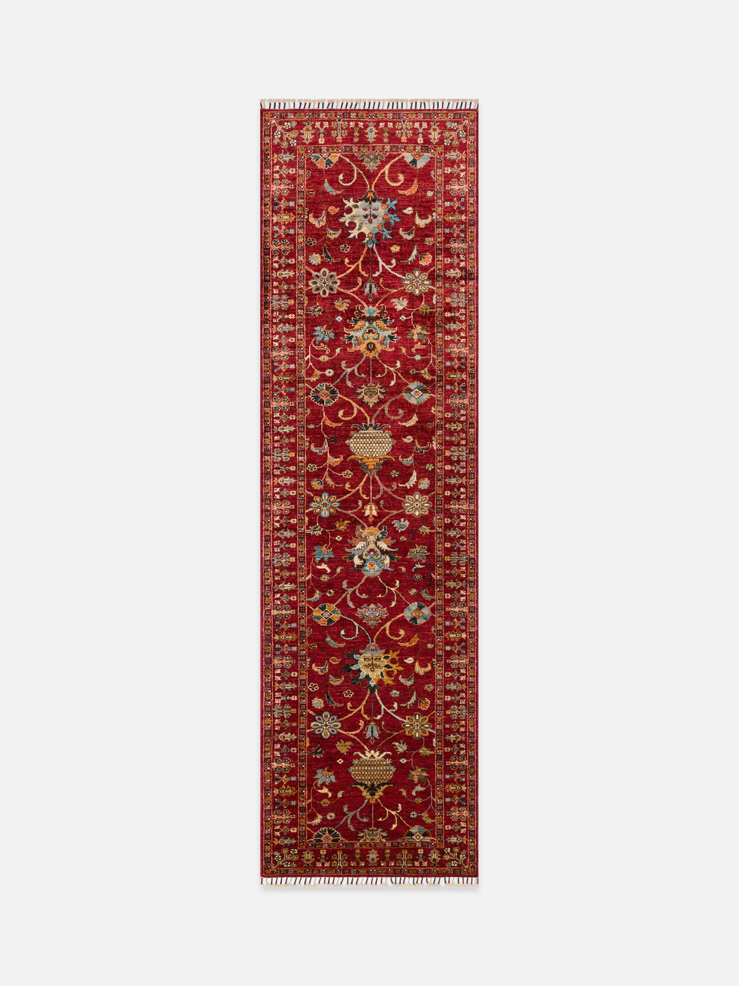 El dokuma Afgan halı kırmızı bitkisel desen 84x289 cm - kusbakisi