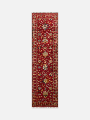 El dokuma Afgan halı kırmızı bitkisel desen 84x289 cm - kusbakisi