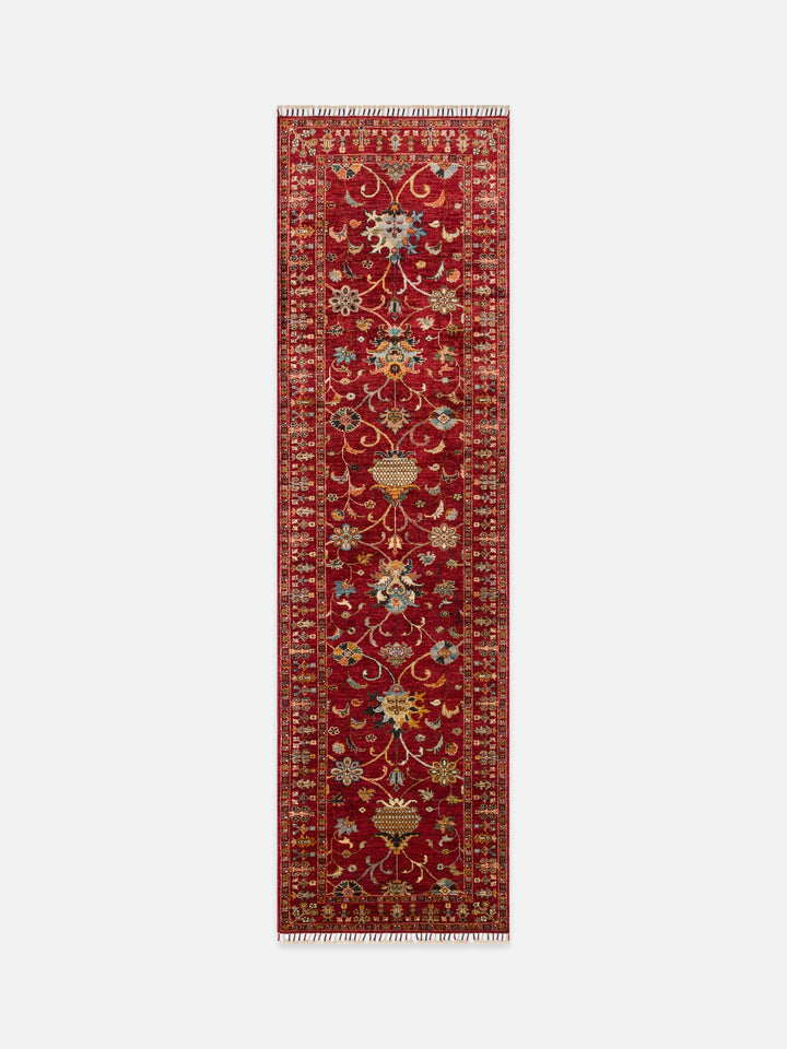 El dokuma Afgan halı kırmızı bitkisel desen 84x289 cm - kusbakisi