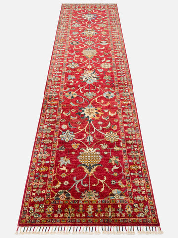 El dokuma Afgan halı kırmızı bitkisel desen 84x289 cm