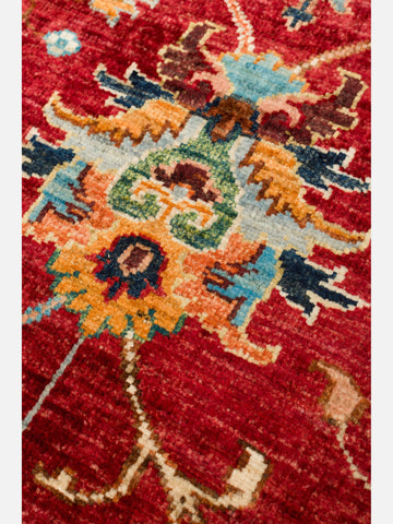 El dokuma Afgan halı kırmızı bitkisel desen 84x289 cm