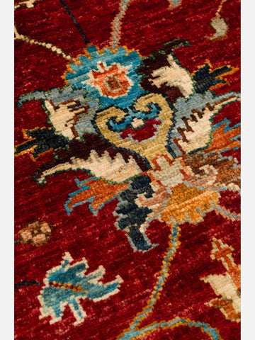 El dokuma Afgan halı kırmızı bitkisel desen 84x289 cm