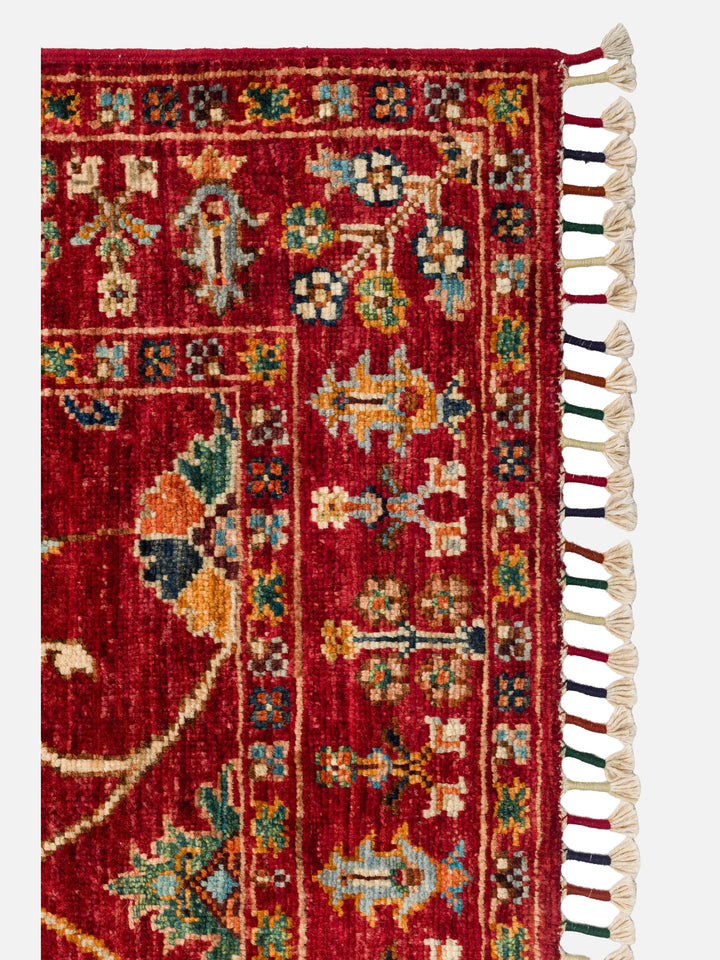 El dokuma Afgan halı kırmızı bitkisel desen 84x289 cm
