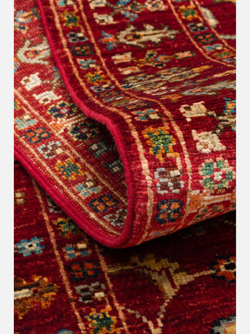 El dokuma Afgan halı kırmızı bitkisel desen 84x289 cm