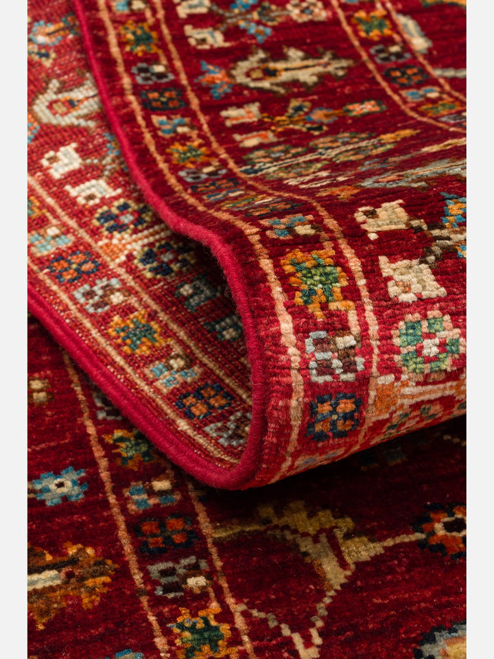 El dokuma Afgan halı kırmızı bitkisel desen 84x289 cm