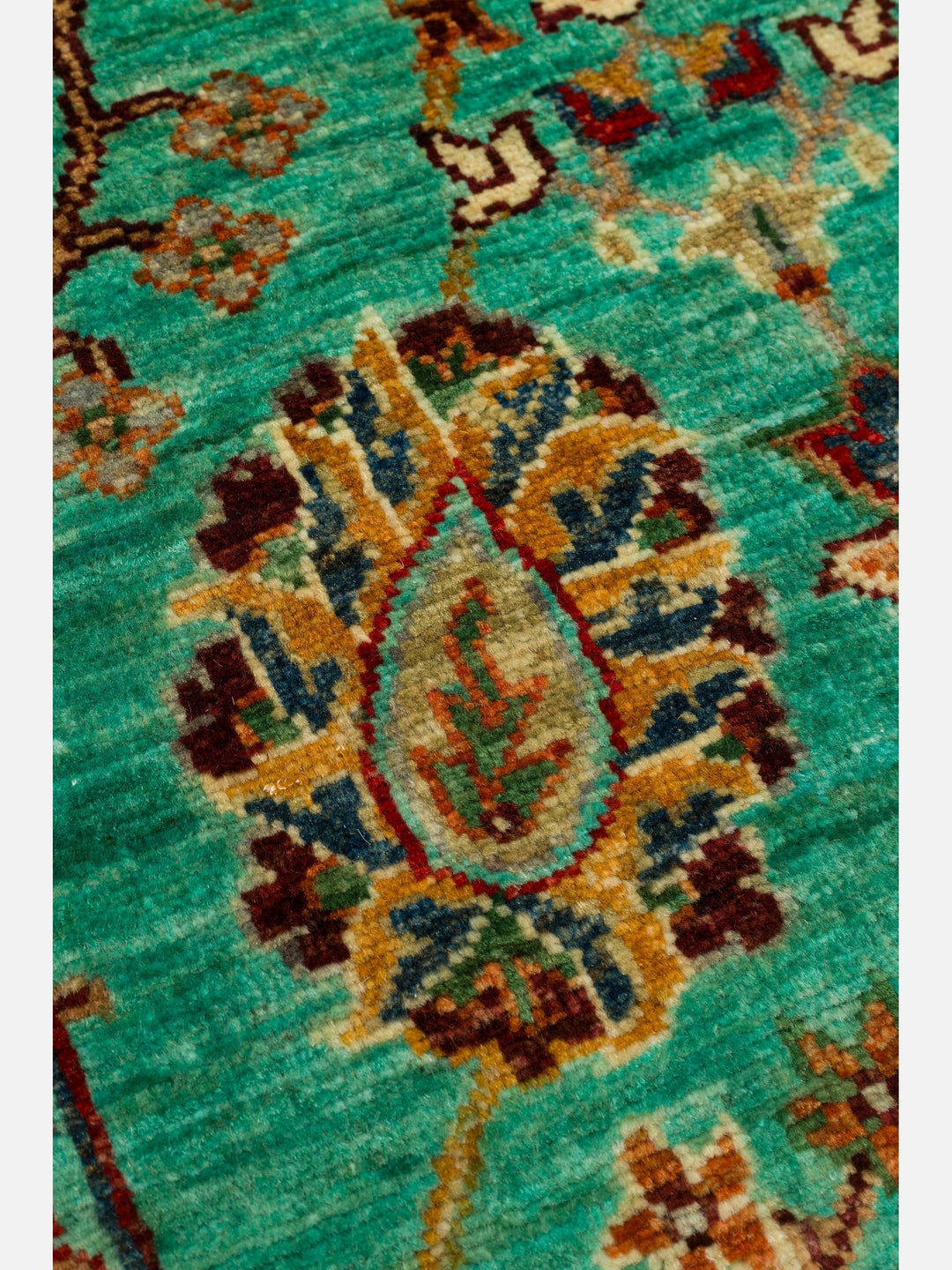 El dokuma Afgan halı turkuaz bitkisel desen 81x251 cm