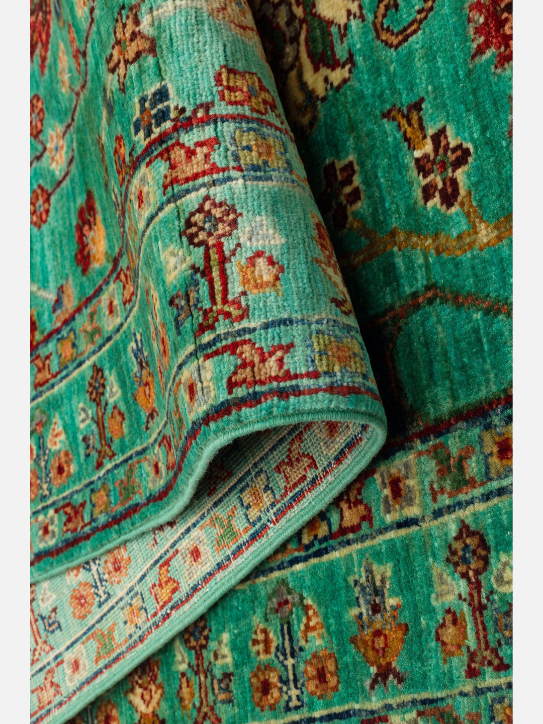 El dokuma Afgan halı turkuaz bitkisel desen 81x251 cm