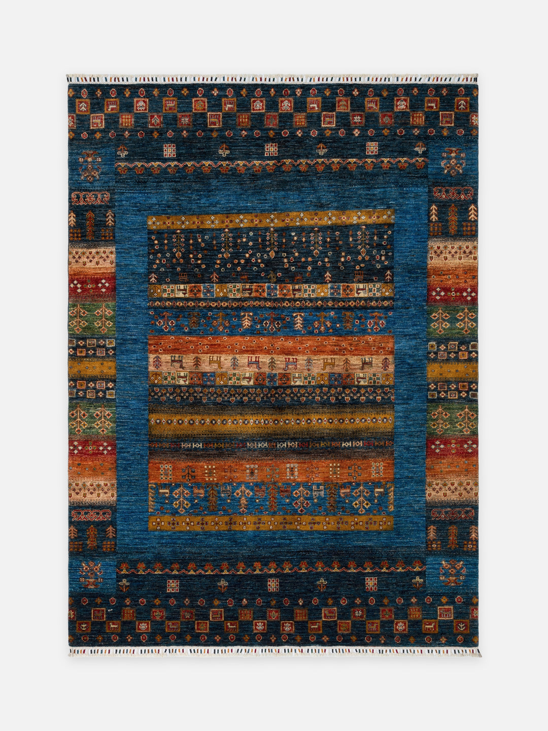 El dokuma Afgan halı lacivert bitkisel desen 177x242 cm - kusbakisi