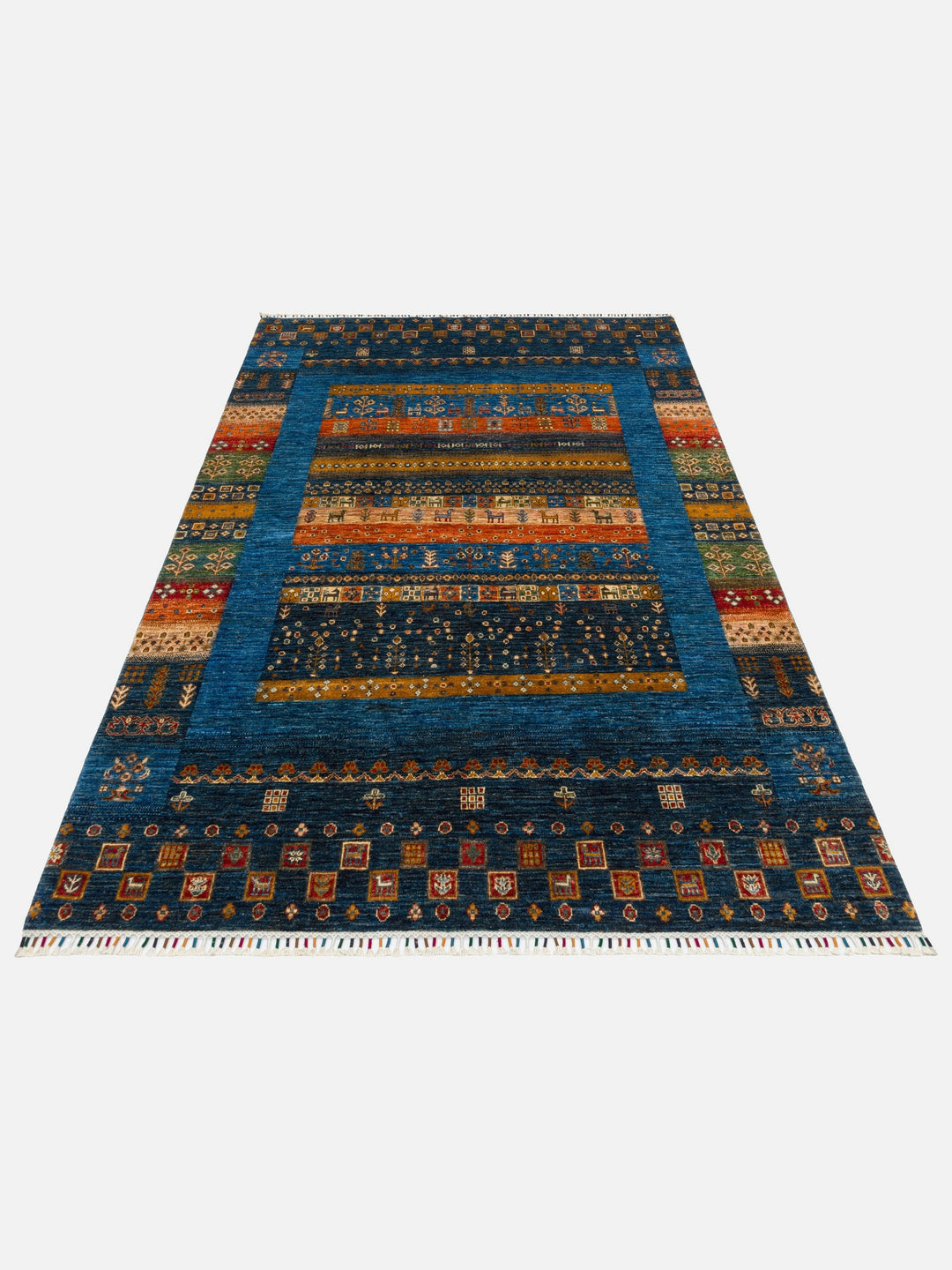 El dokuma Afgan halı lacivert bitkisel desen 177x242 cm