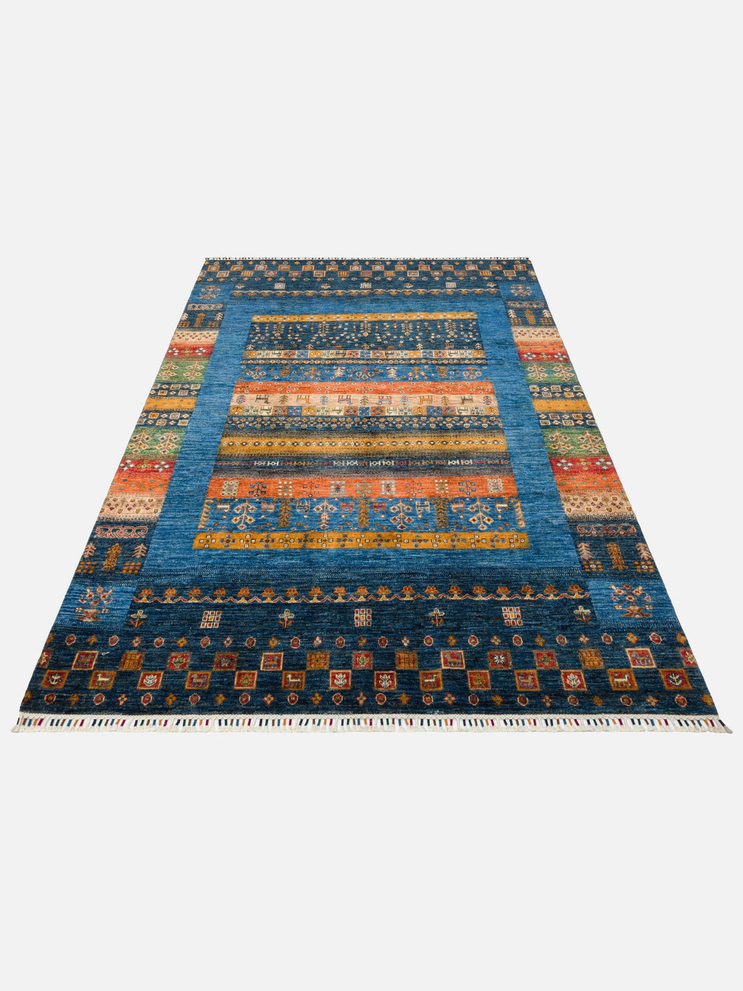 El dokuma Afgan halı lacivert bitkisel desen 177x242 cm