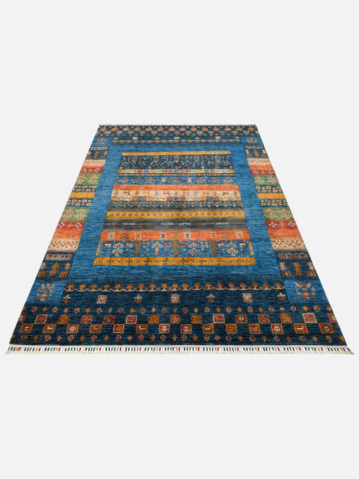 El dokuma Afgan halı lacivert bitkisel desen 177x242 cm