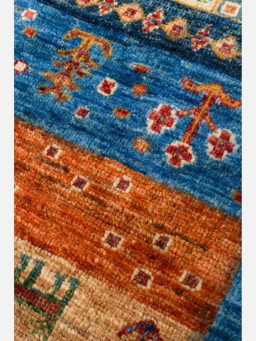 El dokuma Afgan halı lacivert bitkisel desen 177x242 cm