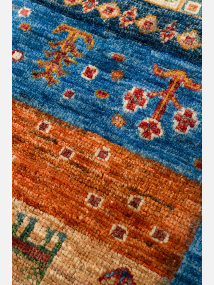 El dokuma Afgan halı lacivert bitkisel desen 177x242 cm