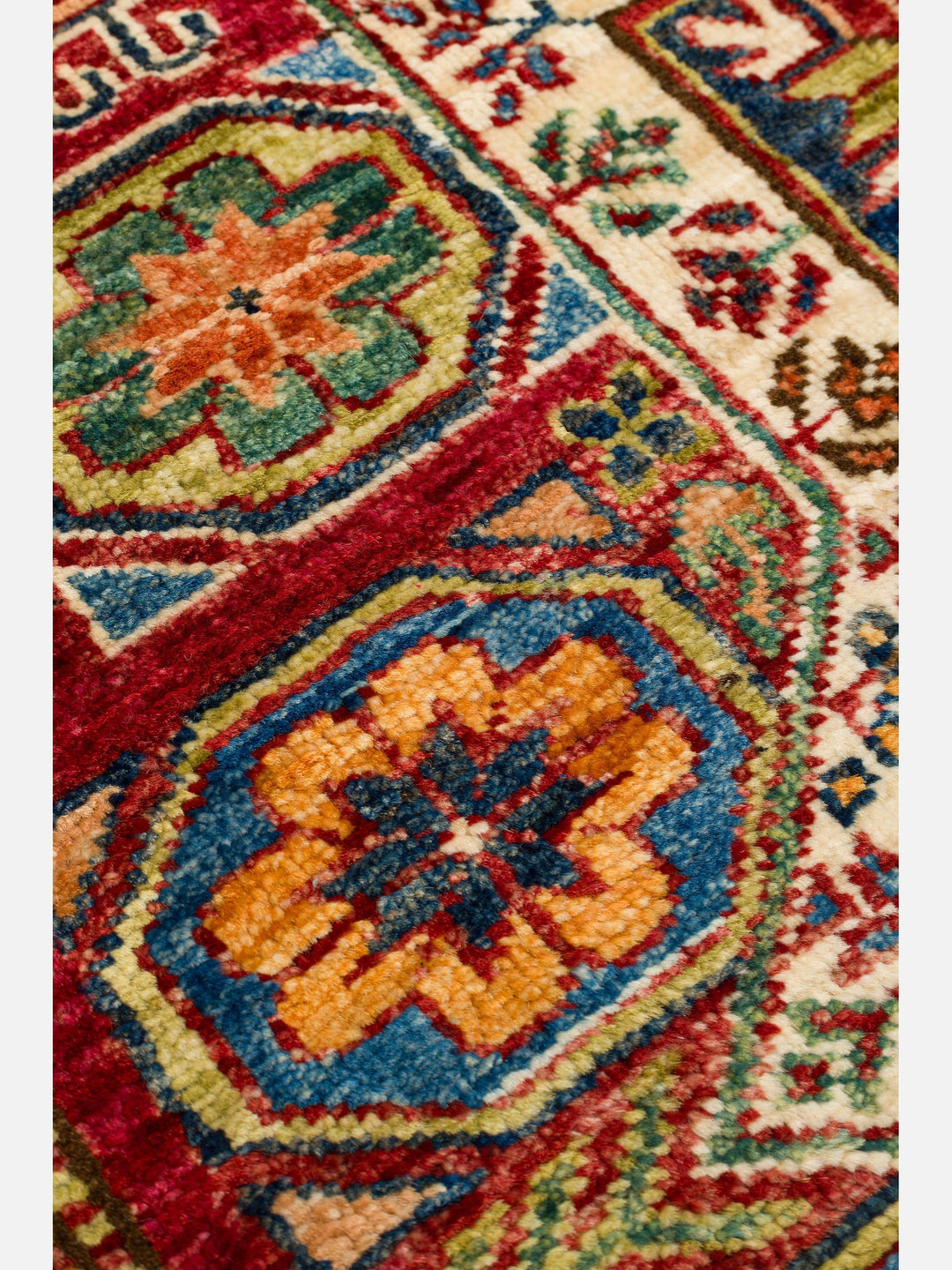 El dokuma Afgan Kazak halı kırmızı geometrik madalyon 171 x 244 cm detay