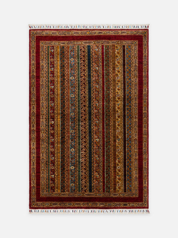 El dokuma Afgan halı kırmızı bitkisel desen 123x186 cm - kusbakisi