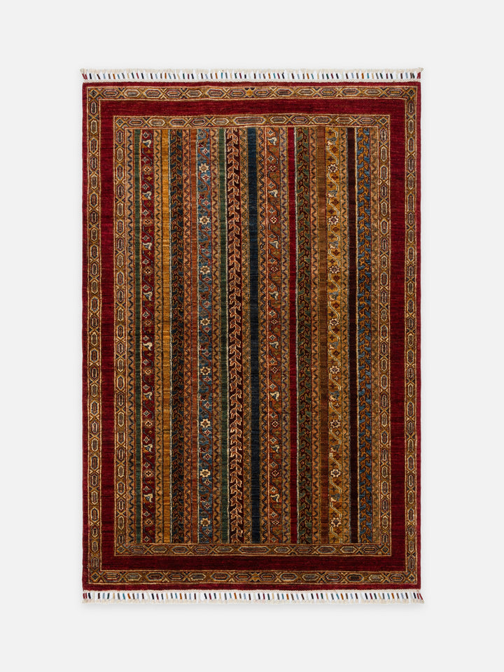 El dokuma Afgan halı kırmızı bitkisel desen 123x186 cm - kusbakisi