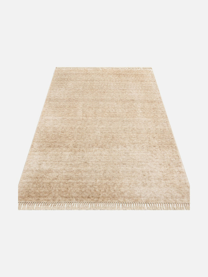 Brasilia El Emeğiyle Üretilen Modern Sade Şık TENCEL™ Özel Kara Tezgah Halısı PLAIN BEIGE - Carpetdocia