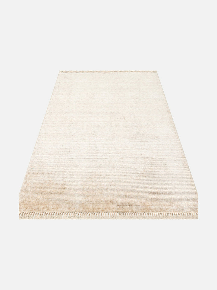 Brasilia El Emeğiyle Üretilen Modern Sade Şık TENCEL™ Özel Kara Tezgah Halısı PLAIN BEIGE - Carpetdocia