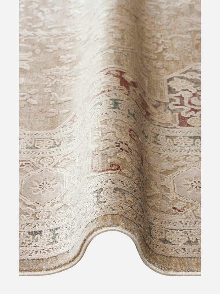 Golden Serisi %100 Naturel Yumuşak Dokulu Vintage Esintilere Sahip Sık Dokuma Salon Halısı 02 BEIGE - Carpetdocia