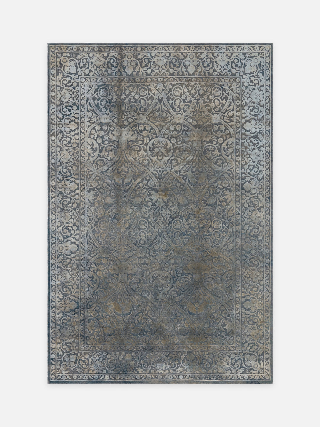 El dokuma Hindistan Jaipur halı Çikori Mavi 185x277 cm kuşbakışı üstten görünüm