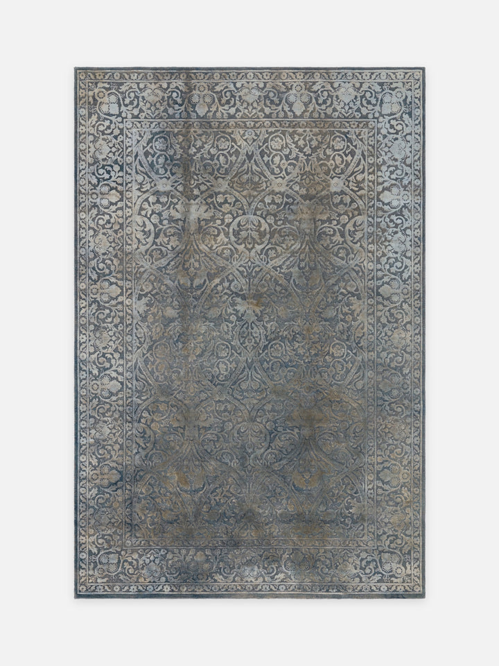 El dokuma Hindistan Jaipur halı Çikori Mavi 185x277 cm kuşbakışı üstten görünüm