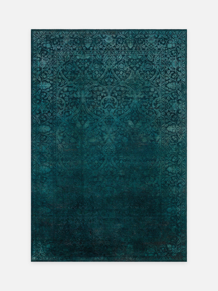 El dokuma Hindistan Jaipur halı Petrol Mavisi 197x297 cm kuşbakışı üstten görünüm