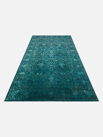El dokuma Hindistan Jaipur halı Petrol Mavisi 197x297 cm stüdyo çekimi yan açı