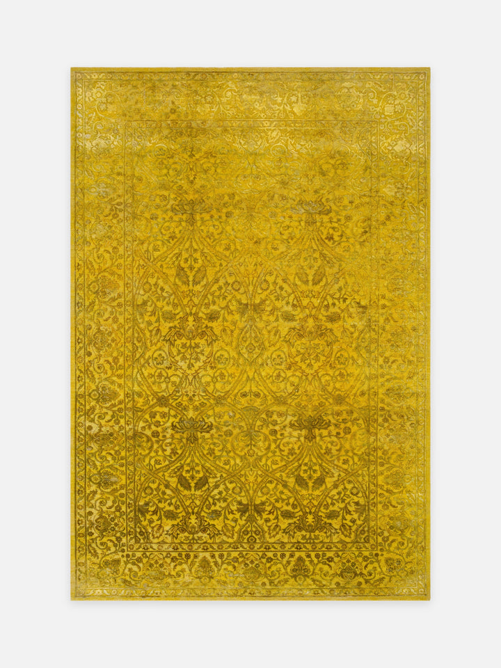 El dokuma Hindistan Jaipur halı Altın Sarı 196x295 cm kuşbakışı üstten görünüm