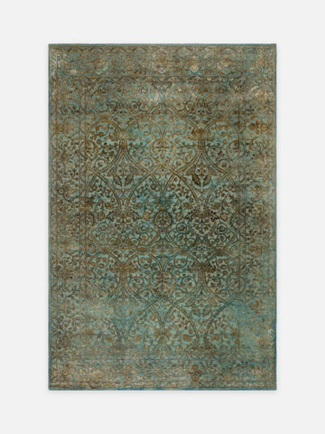 El dokuma Hindistan Jaipur halı Antik Gök Mavisi 183x274 cm kuşbakışı üstten görünüm