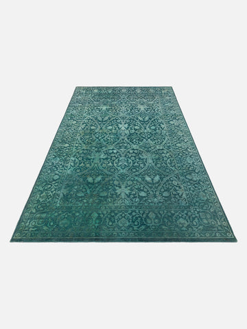 El dokuma Hindistan Jaipur halı Deniz Mavisi 185x274 cm stüdyo çekimi yan açı
