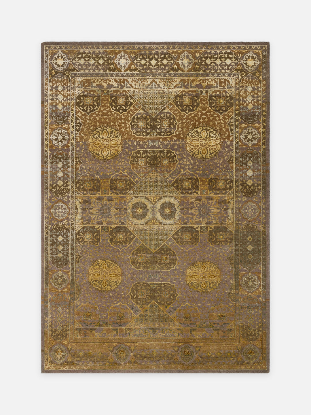 El dokuma Hindistan Jaipur halı Enginar Yeşili 168x241 cm kuşbakışı üstten görünüm