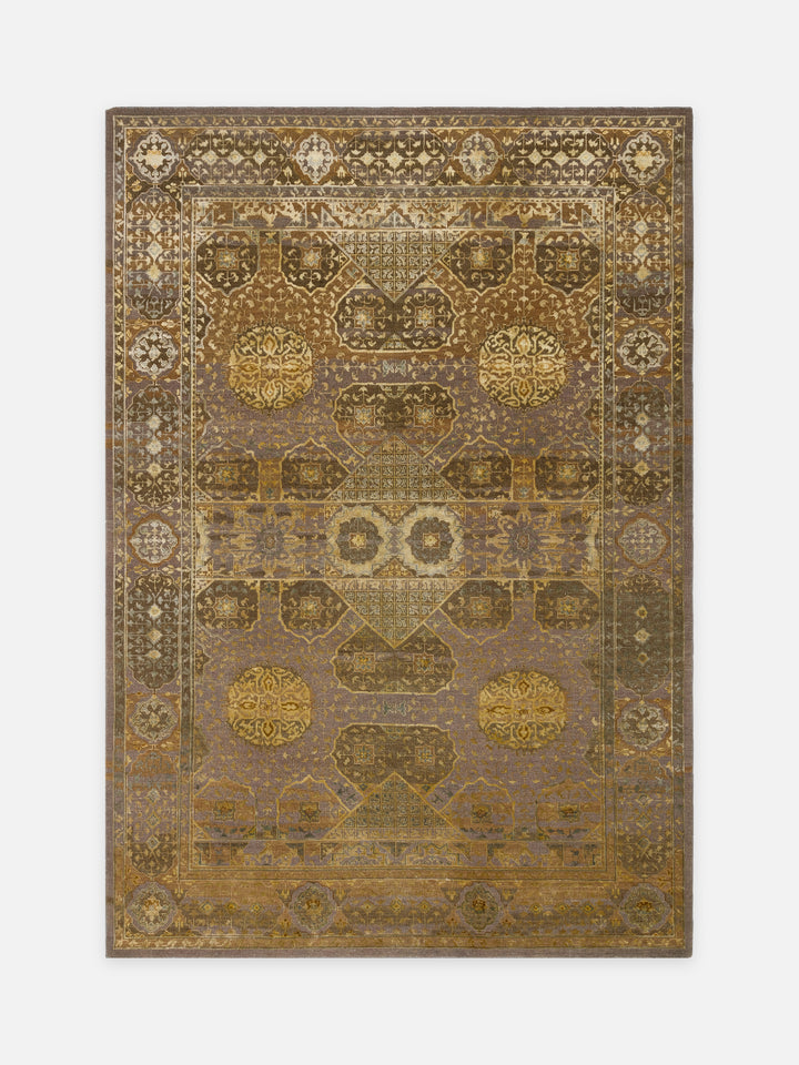 El dokuma Hindistan Jaipur halı Enginar Yeşili 168x241 cm kuşbakışı üstten görünüm